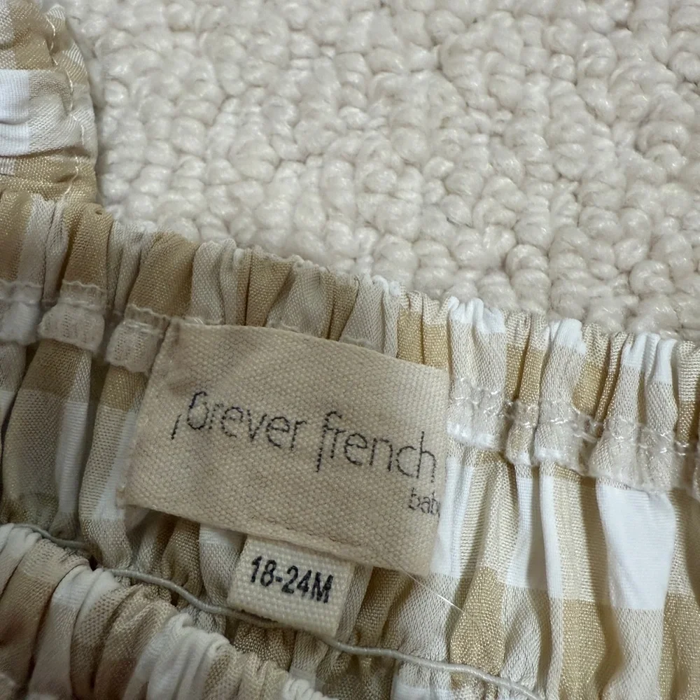Forever French Beige Gingham Smocked Ruffle Bodysuit